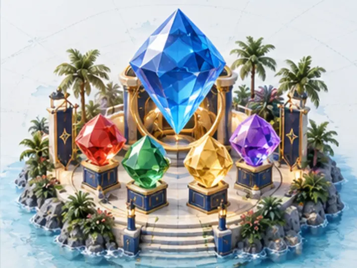 Original gemstone pavilion illustration for the Fortune Gems research topic