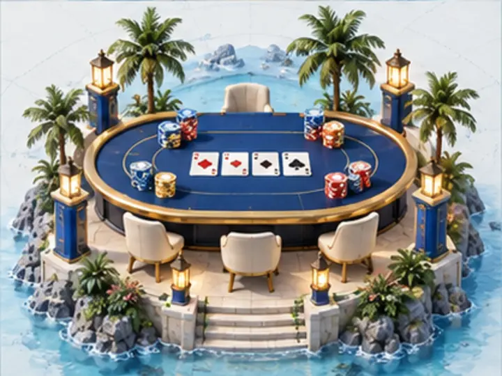 Original blue poker table illustration with cards and blank-value chips