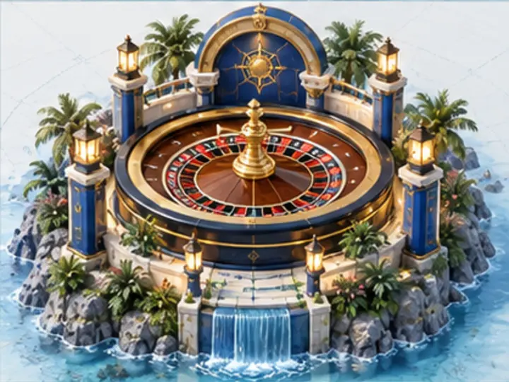 Original blue and gold roulette wheel island illustration