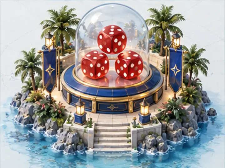 Original red dice beneath a glass dome for the sic bo format